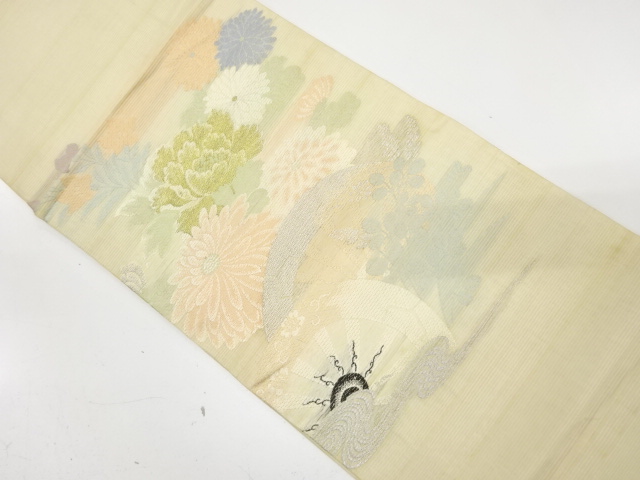 JAPANESE KIMONO / ANTIQUE MARU OBI / SILK / WOVEN PEONY